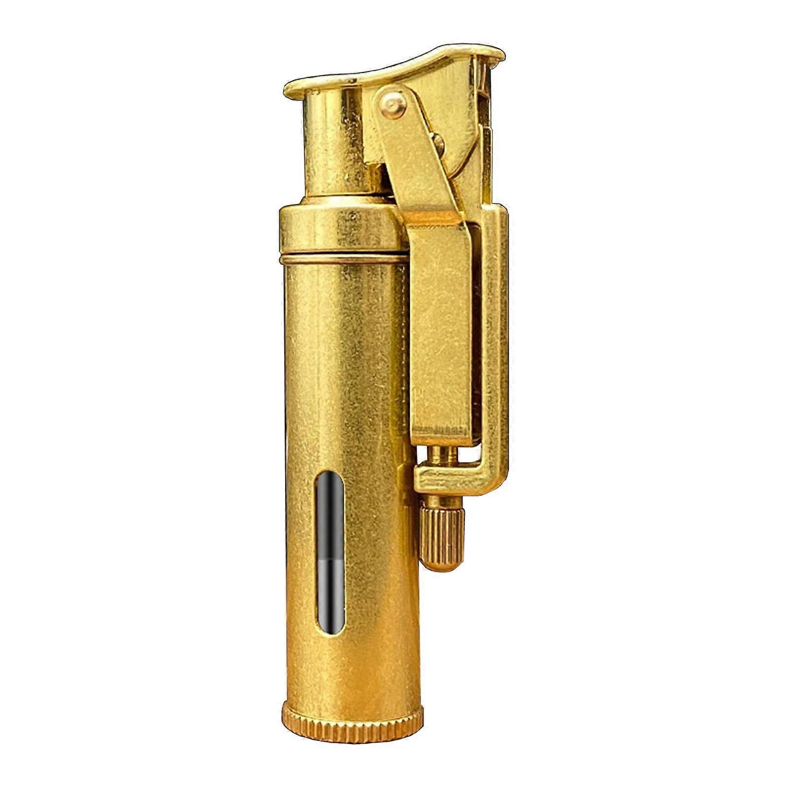 Vintage Brass Kerosene Lighter Refillable Soft Flame Windproof with Copper Knurling Grip