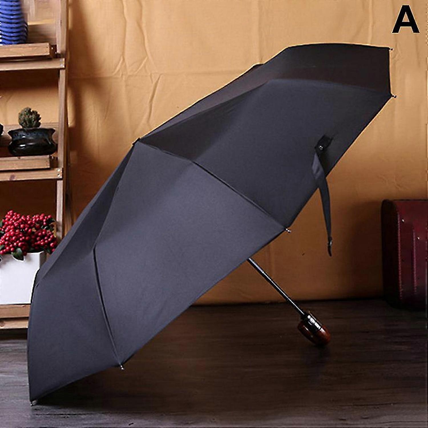 Folding Umbrella Rain Windproof Bent Handle Portable Automatic Parasol