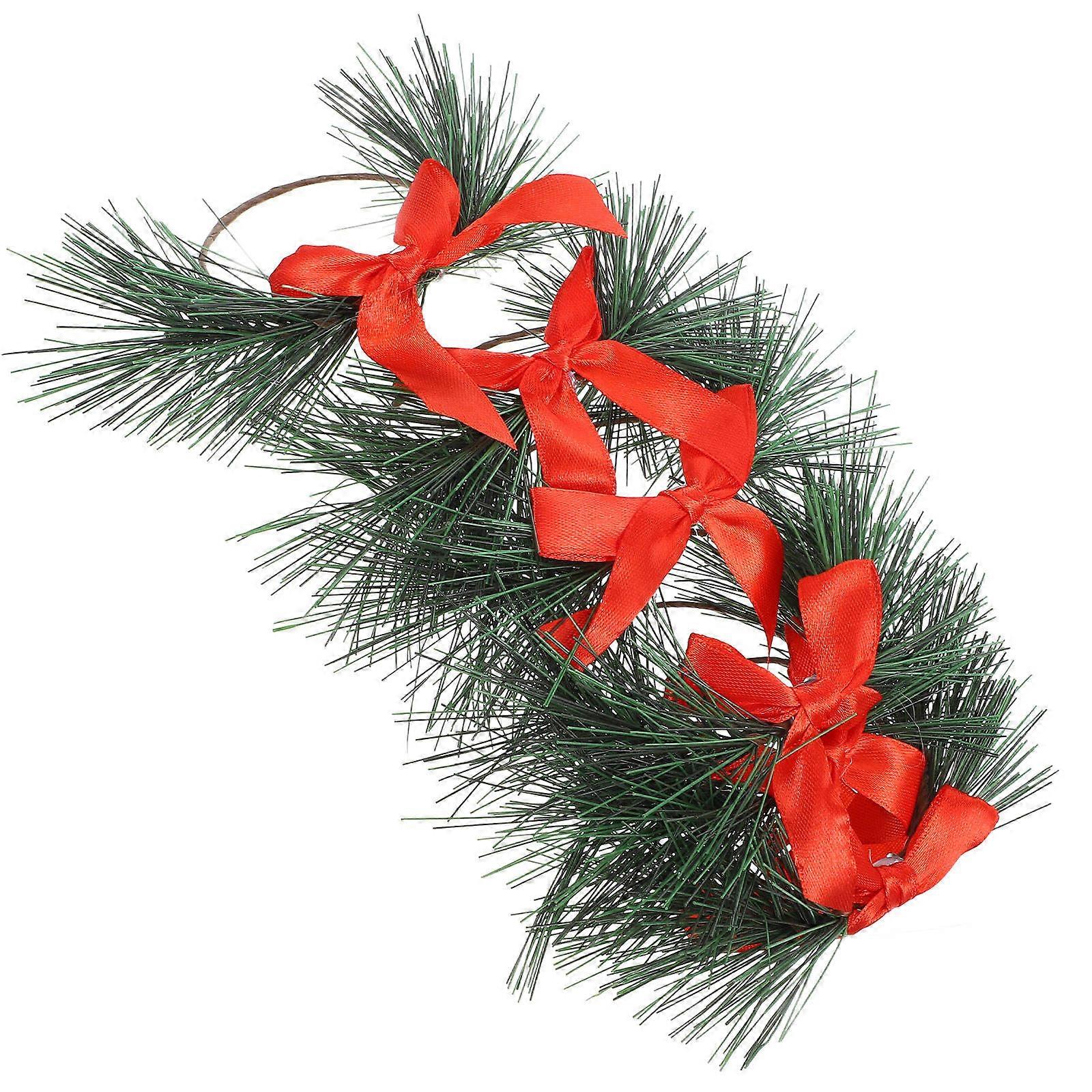 6Pcs Red Candle Rings for Decor with Simulated Greenery Pine Needle Design