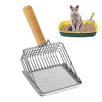 Metal Cat Litter Scoop with Wooden Holder, Ergonomic Wide Design for Clumping Litter, 27.5x13x4cm