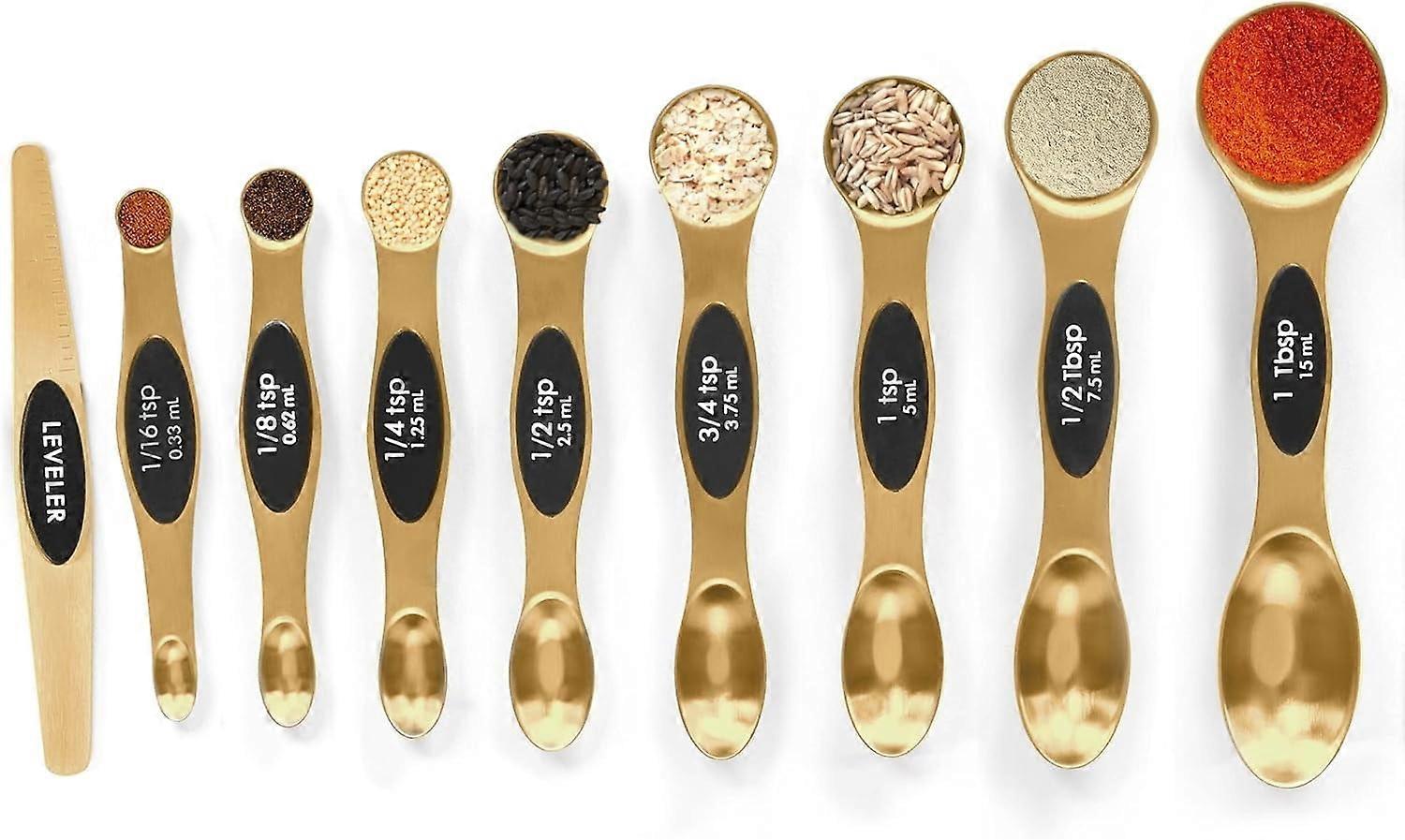 9-Piece Stainless Steel Measuring Spoons & Cups Set with Leveler, Stackable, Compatible with Jars