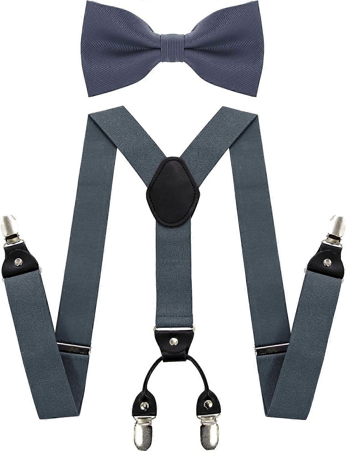 Solid Color Suspender and Silk Bow Tie Sets for Men