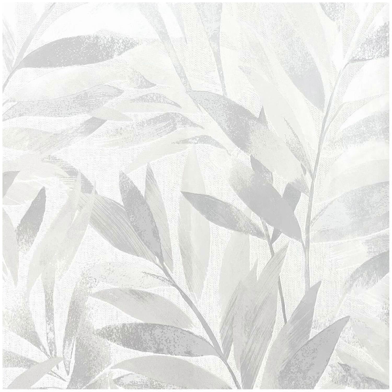Silver Cream Textured Leaf Wallpaper