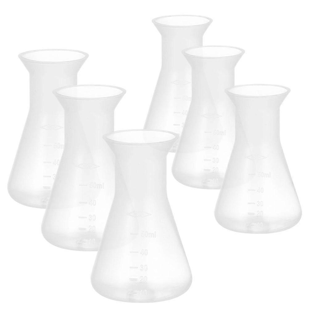 6Pcs 50Ml Plastic Flask for Experiment Use Laboratory Conical Flask