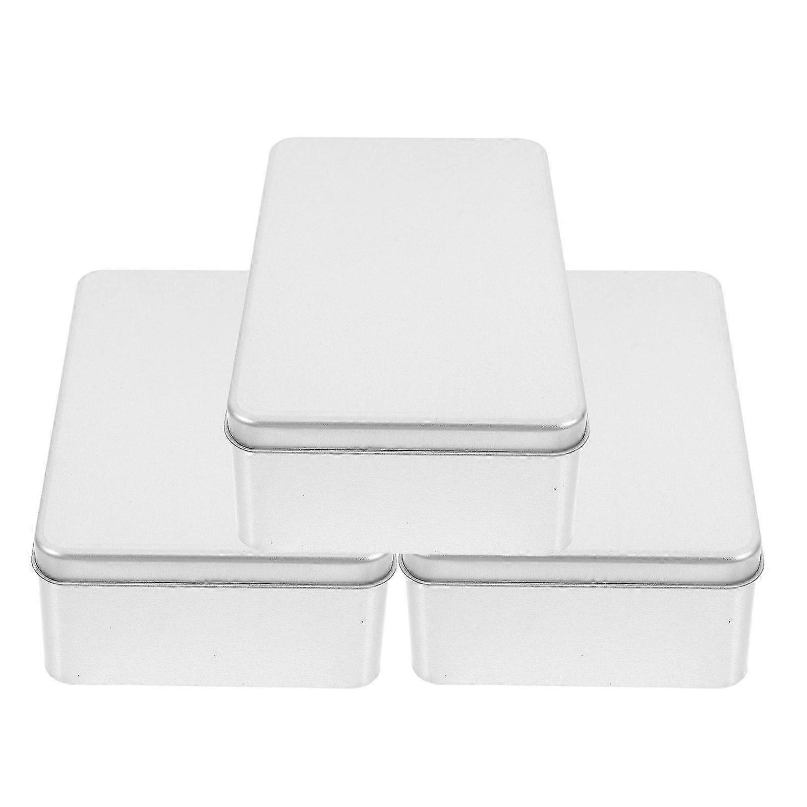 Small Cookie Box Tinplate Storage Home Use Silver 3Pcs