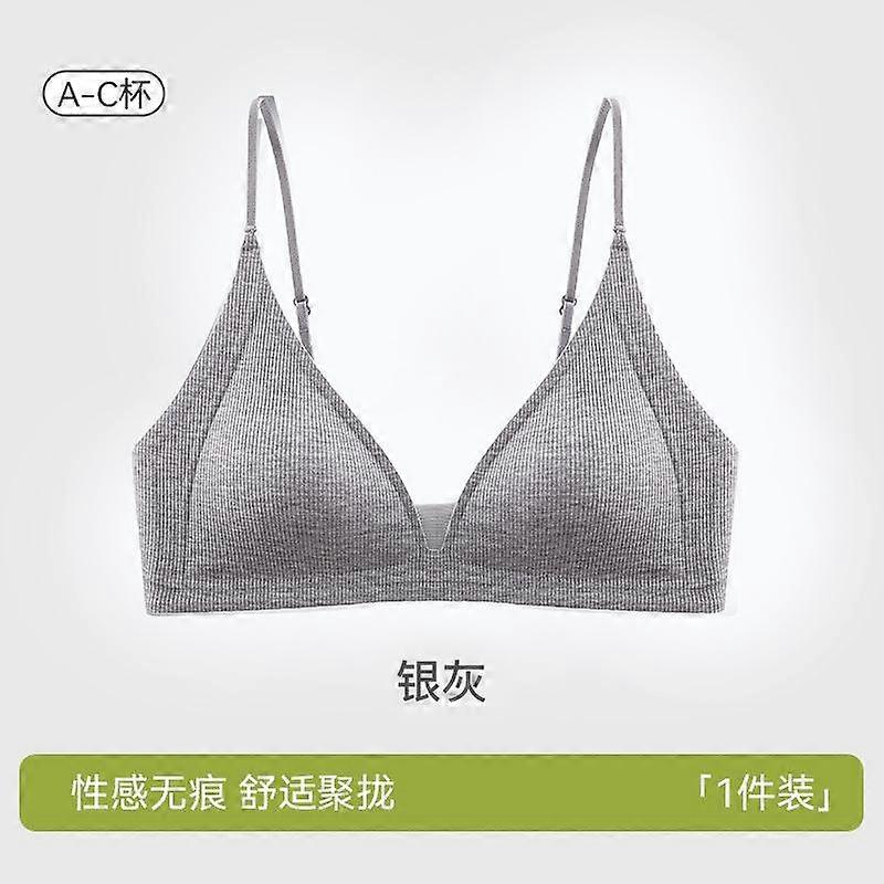 Cream Ribbed Triangle Cup Wireless Bra with Adjustable Thin Straps
