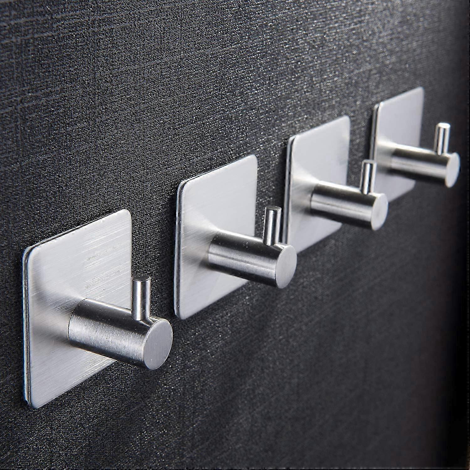 4-Pack Stainless Steel Adhesive Wall Hooks, Non-Perforated Traceless Hooks for Square Frames, Lightweight Shelves, Kitchen & Bathroom Organization