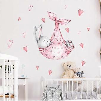 Cartoon Bunny Sleeping Wall Stickers Baby Kids Room Background Home Decoration Living Room Bedroom Wallpaper Cute Rabbit Sticker - -