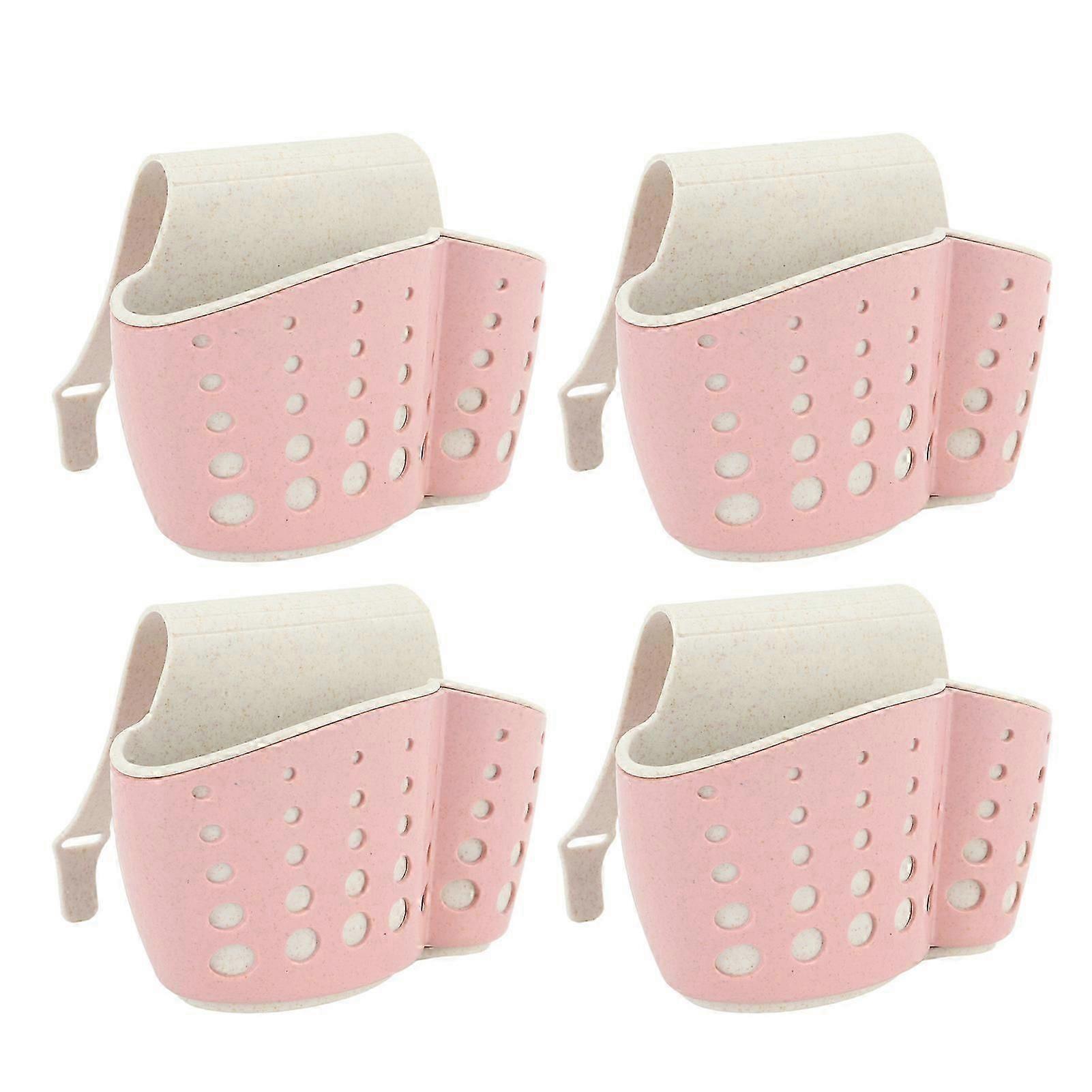 Sink Sponge Holder 4Pcs Adjustable Strap 2 Layer Soap Drainer for Kitchen Bathroom Pink