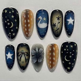 24pcs Medium Almond Press-On Nails with Glue: Reusable Soft Gel, Glossy Full Cover Acrylic for Women