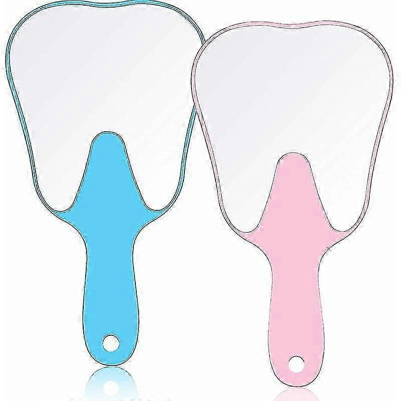Plastic Tooth Shaped Handheld Mirror 2 Pieces Cute Makeup Hand Held Mirrors
