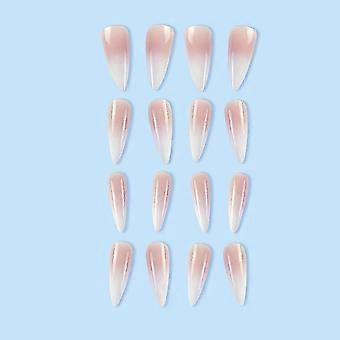 Long Press on Nails Stiletto Fake Nails Extra Long False Nails French Tip Glue on Nails Gradient Acrylic Nails Pink to White Press Ons