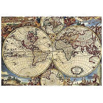 Quebra-cabeça de 1000 peças para adultos com design de mapa-múndi antigo, jogo grande para toda a família, pronto para emoldurar.