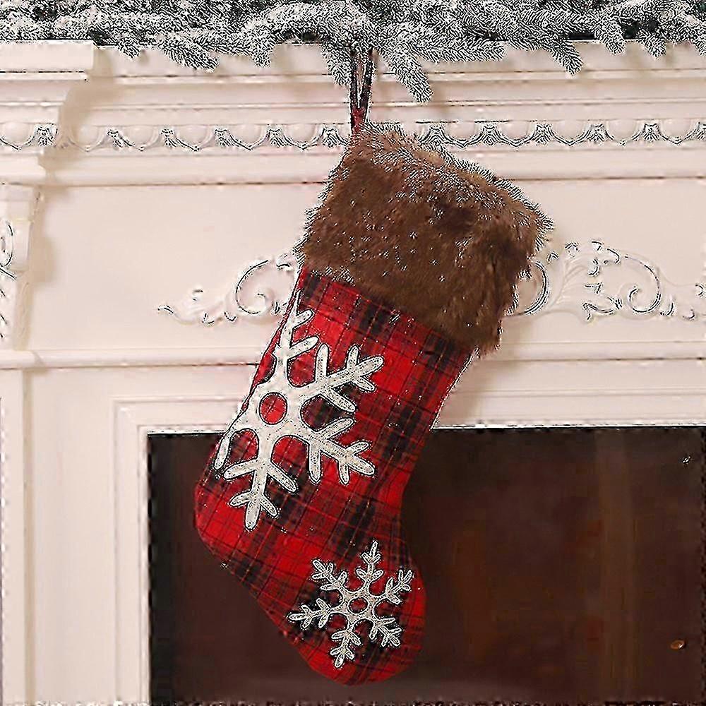 Red Plaid 3D Applique Holiday Stocking