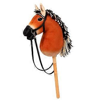 Temafotorekvisitt hestepinne i plysj, brun hobbyhestfigur med trehåndtak for late-som-lek, kostymefest og sceneopptredener