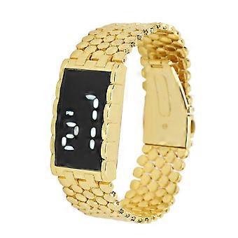 Orologio a LED Doppia Apertura Fibbia In Acciaio Inox Cinturino In Metallo Quadrante Rettangolare Orologio Da Polso Digitale Per Attività All'aperto Oro