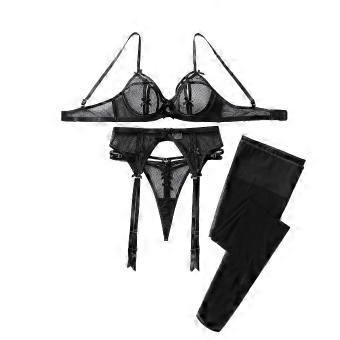 Women's Sexy Fashion Fishnet Lingerie Set Bow Decor Hollow Sheer Lingerie Outfit With Stockings