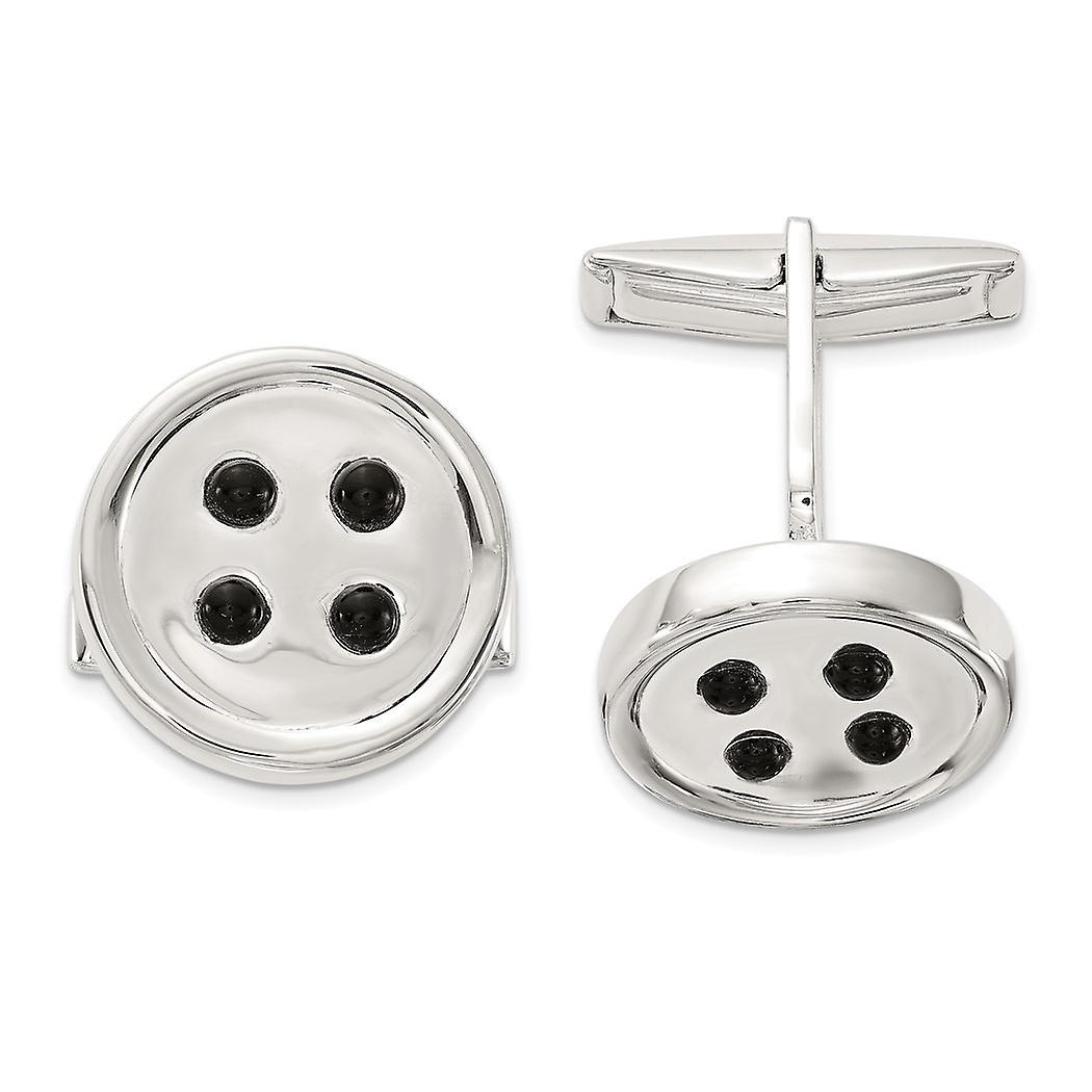 925 Sterling Silver Polished Simulated Onyx Button Cuff Links 16.8x16.8mm Wide-Cuff Link for Men