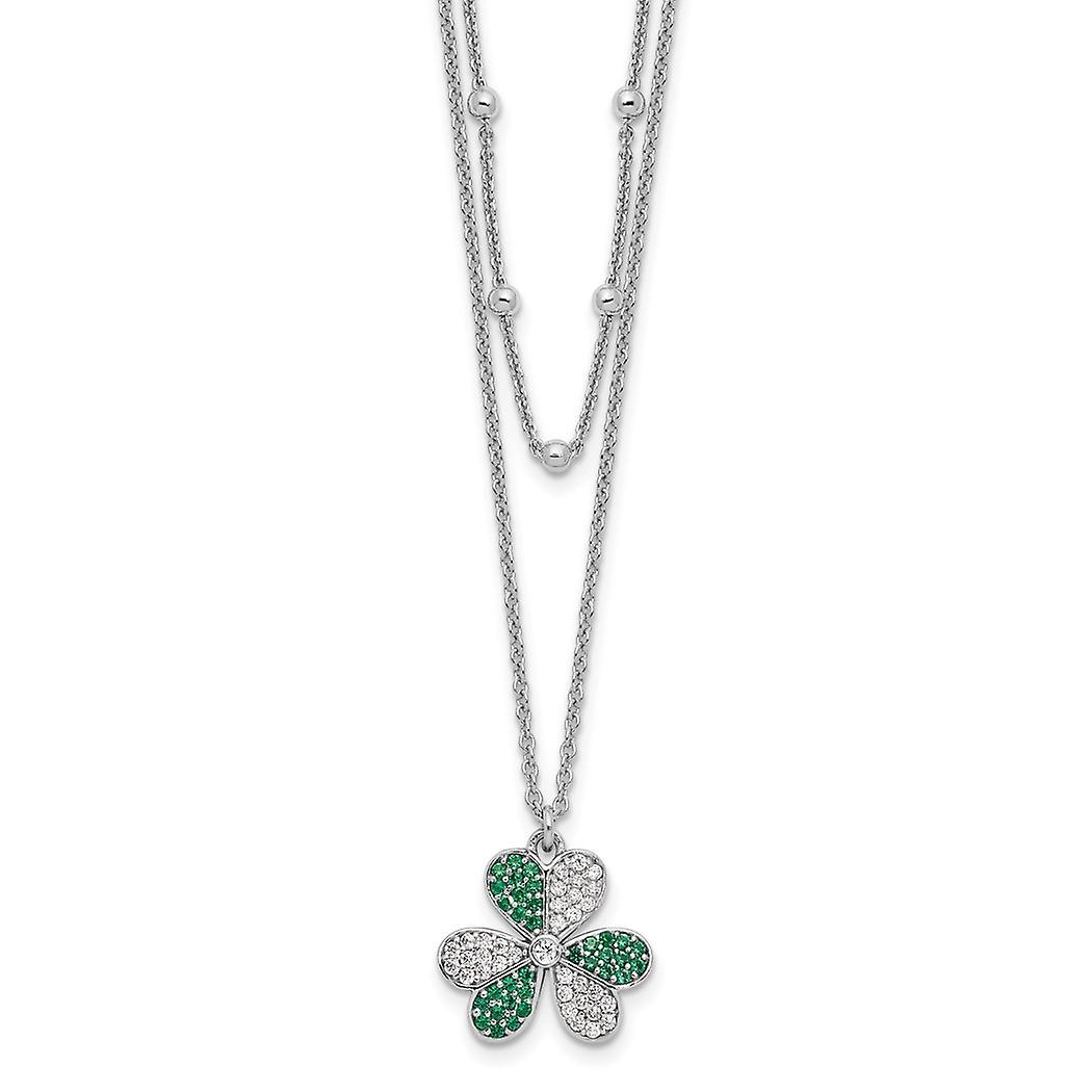 925 Sterling Silver Cubic Zirconia and Crystal Clover Beaded Drop With 2 In Extension Necklace 16 Inch 16.6mm Wide Penda