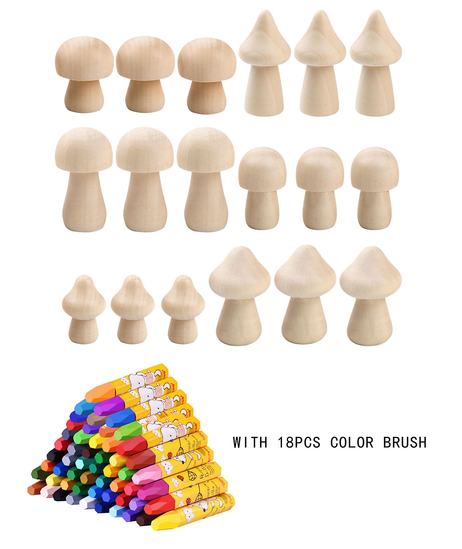 18 pcs Unfinished Wooden Toy Graffiti Mushroom Shaped Mushroom Design Kids Painted Graffiti for Painting