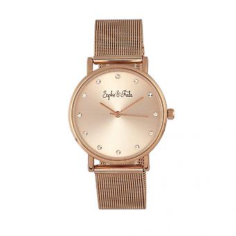 Sophie & Freda Savannah Mesh Bracelet Watch w/Swarovski Crystals - Rose Gold