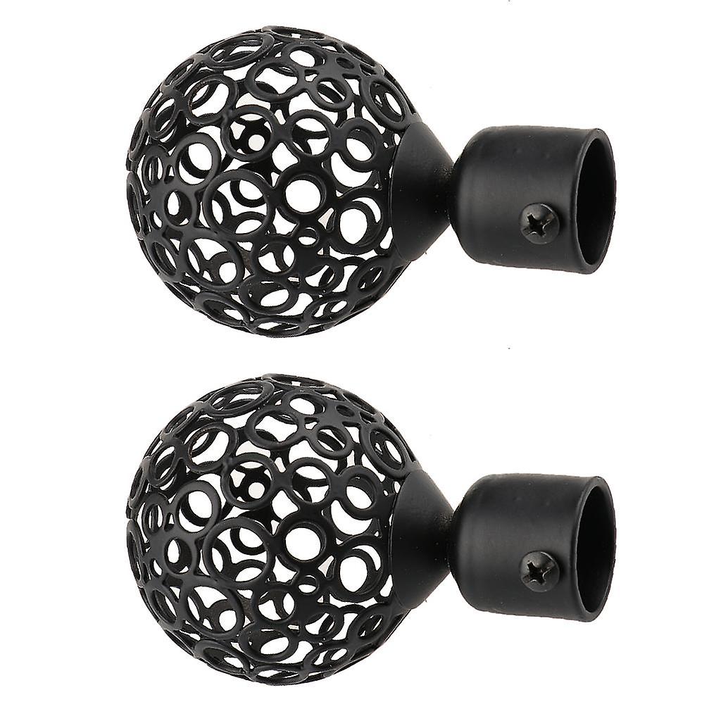 Pair Window Curtain Pole End Drape Rod Finals Head Inner Dia. 22mm 3_Black