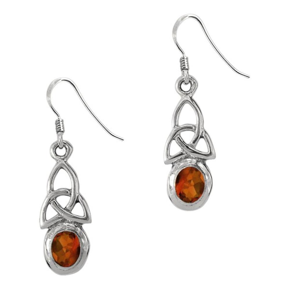 Celtic Holy Trinity Knot Birthstone Drop Pair Of Earrings January - Garnet Stone