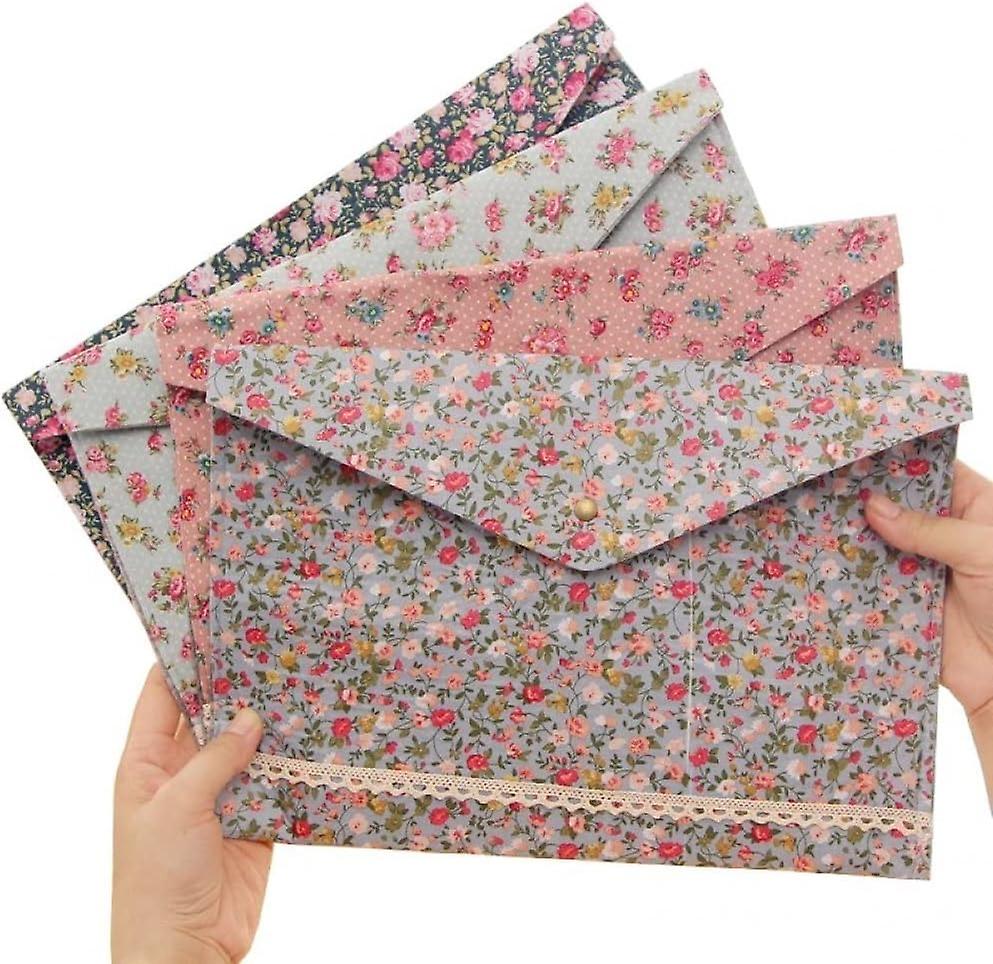 A4 Size Filing Envelope Retro Flower File Folder Cloth Document Bag Folder with Closure