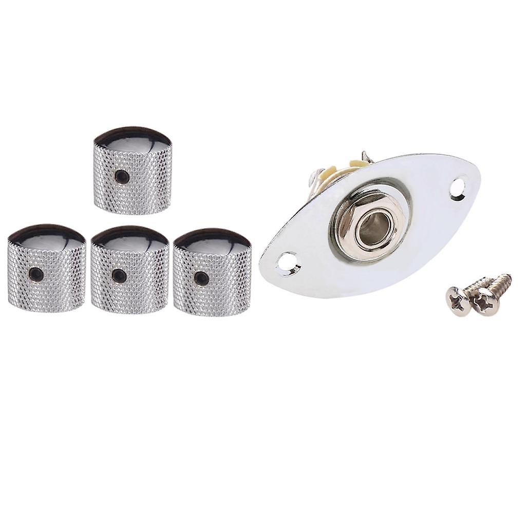 4pcs Screw Fixing Tone & Volume Knobs with 1/4'' Oval Indented Jack Plate