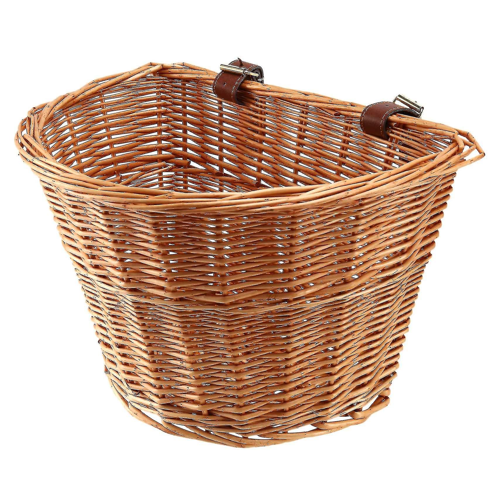 Retro, Handmade, Wicker Bicycle Front Basket With Leather Straps