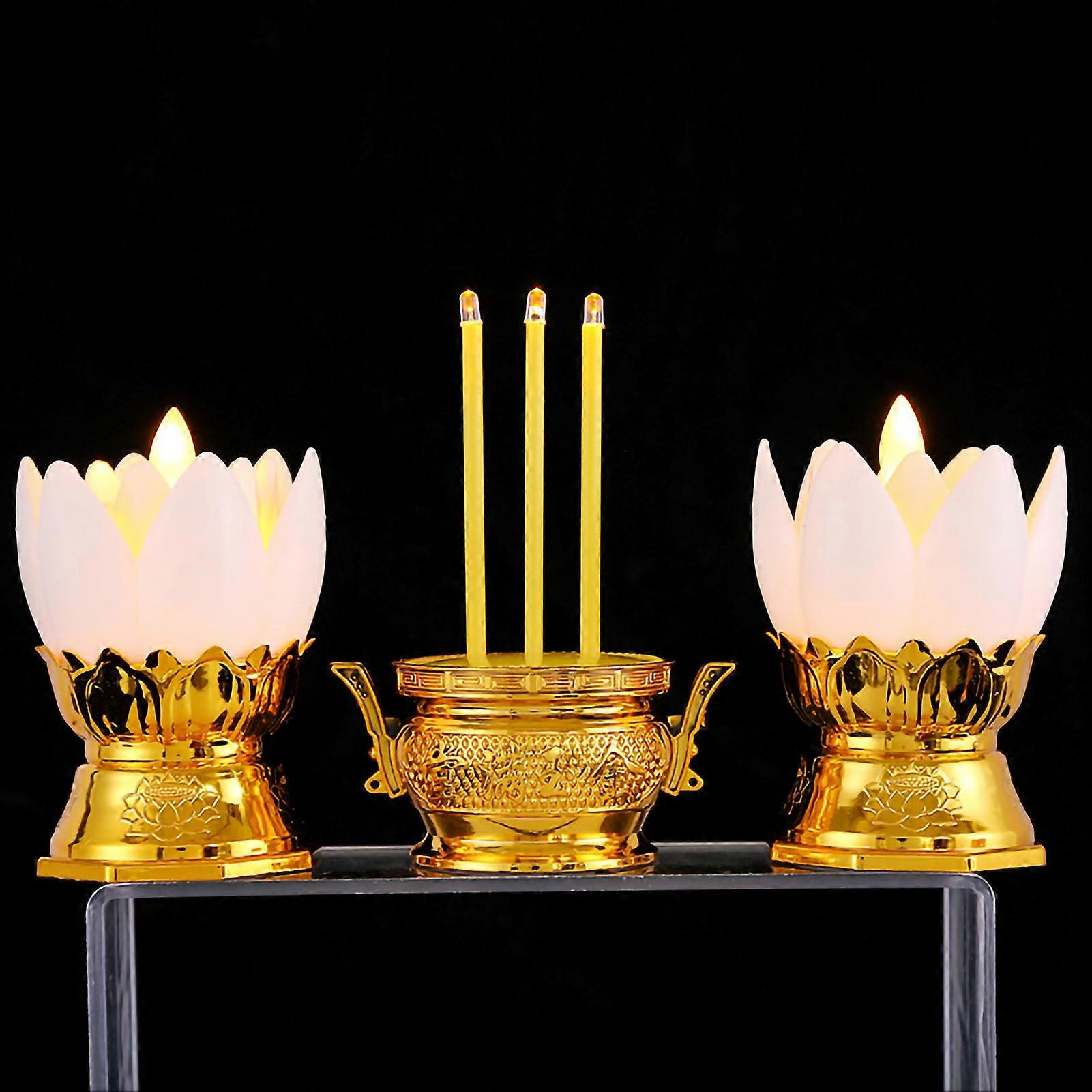 White LED Lotus Electronic Candle Holder Set