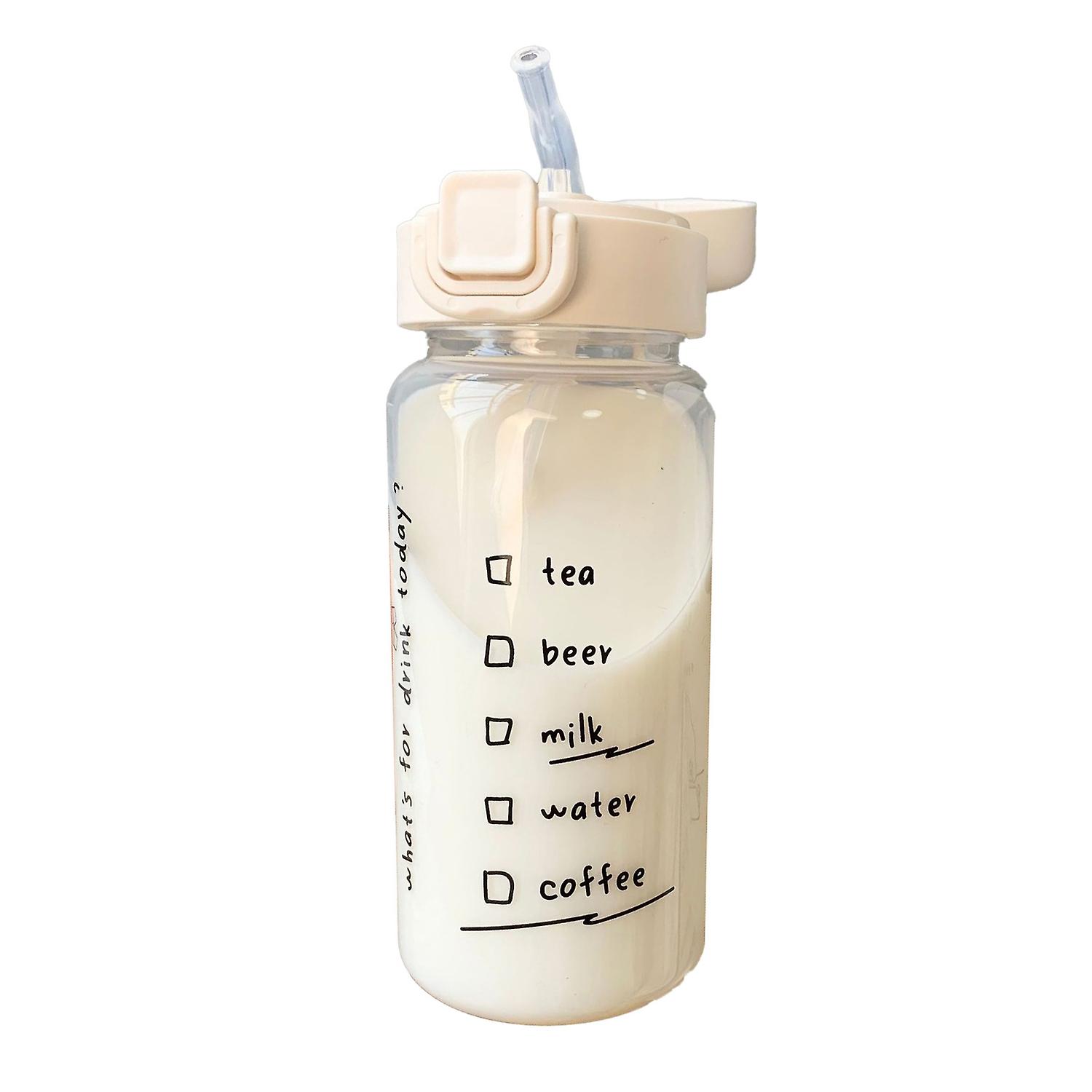 Straw Bottle Cartoon Pattern Wide Mouth Clear Drinking Portable Flip Top Lid Water Bottle for Trip