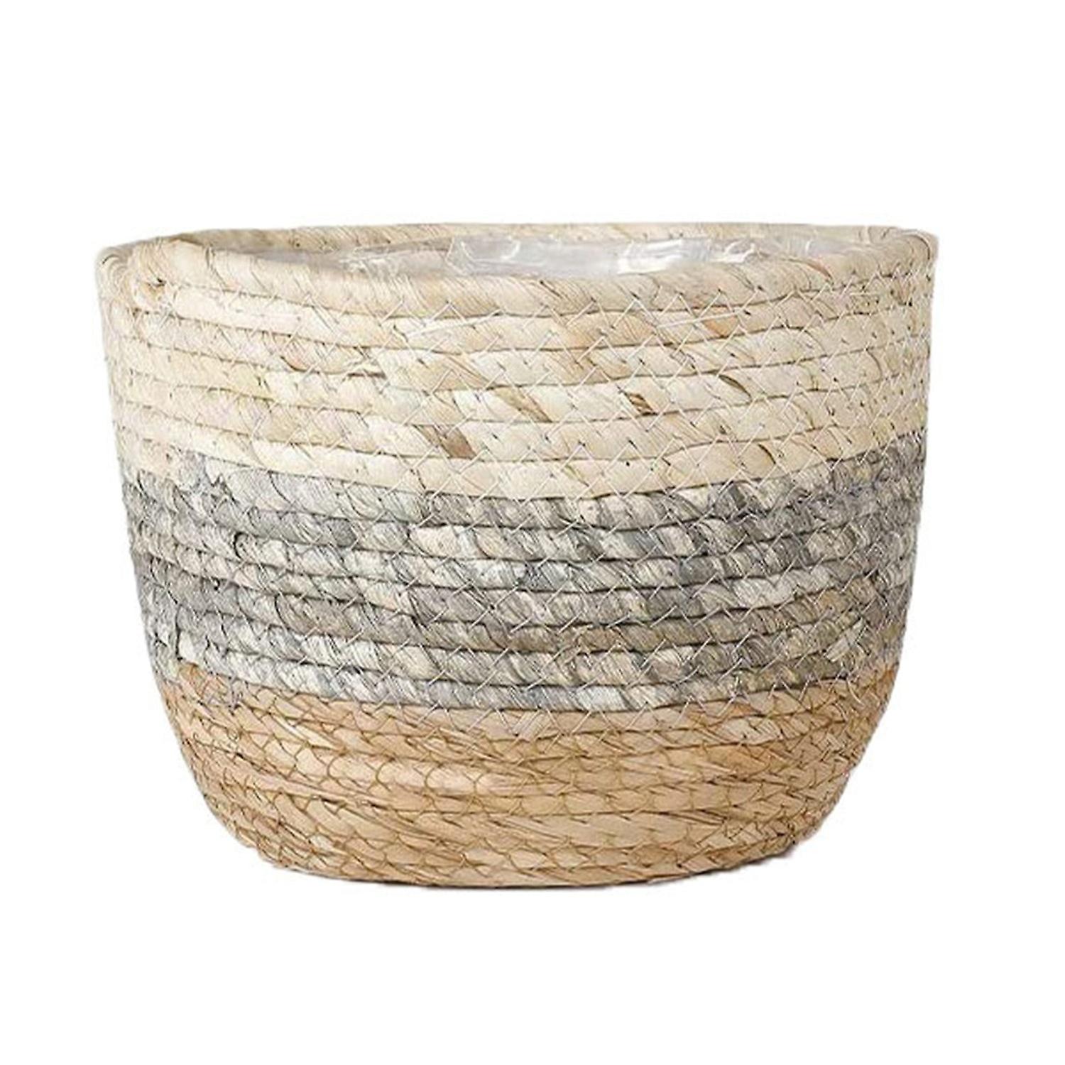 Roadoor Construction solide Grande Capacité Paille Jardinière DIY Fait Main Tissé Pot De Fleur Panie