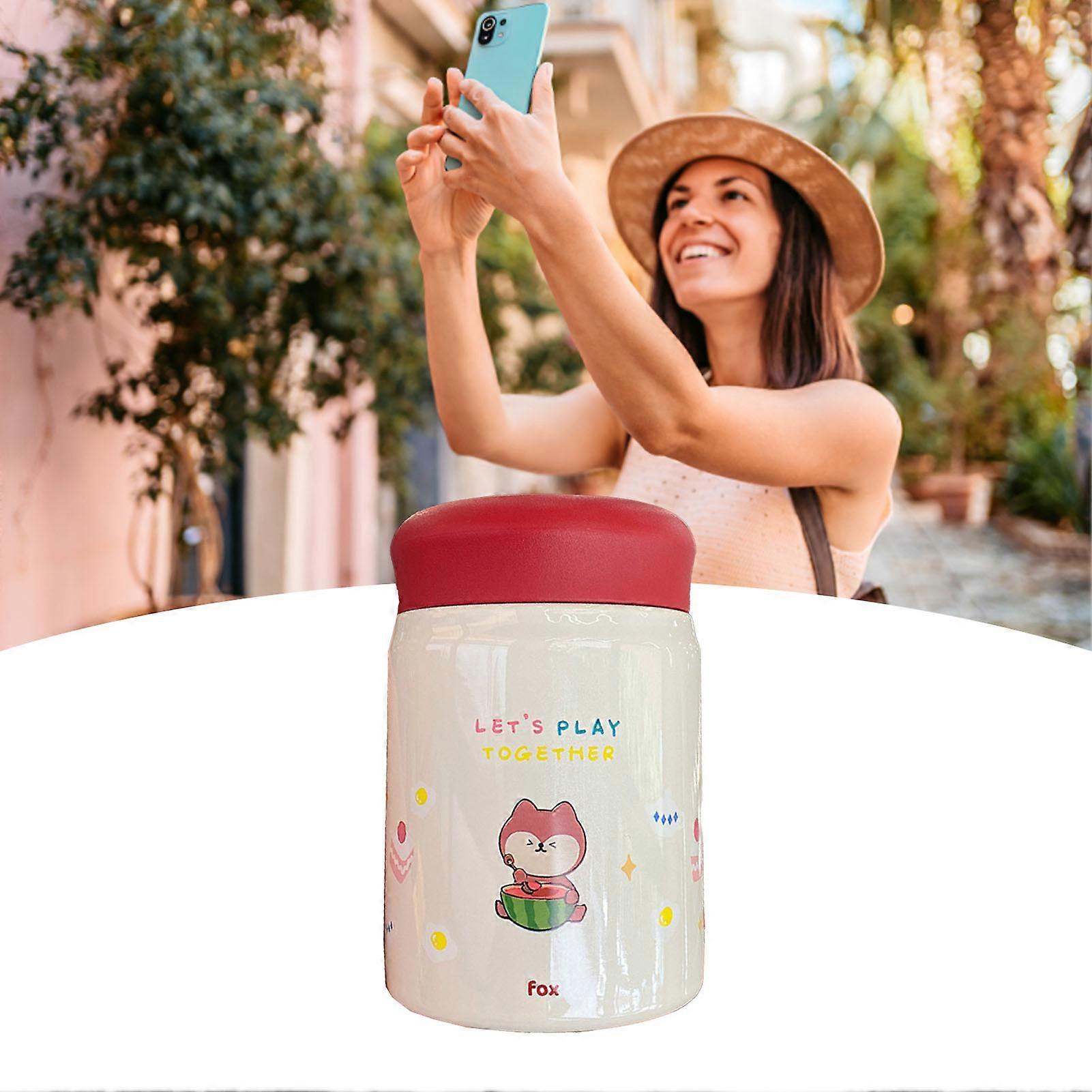 320ml Stainless Steel Insulated Vacuum Food Jar Cup Container with Lid for Outdoor Cartoon Portable Bottle Fox 