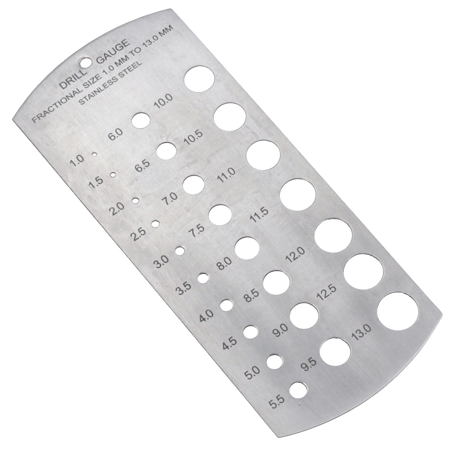 Metric Fractional Drill Size Gauge 1 to 13mm Measure Hole Guide Stainless Steel