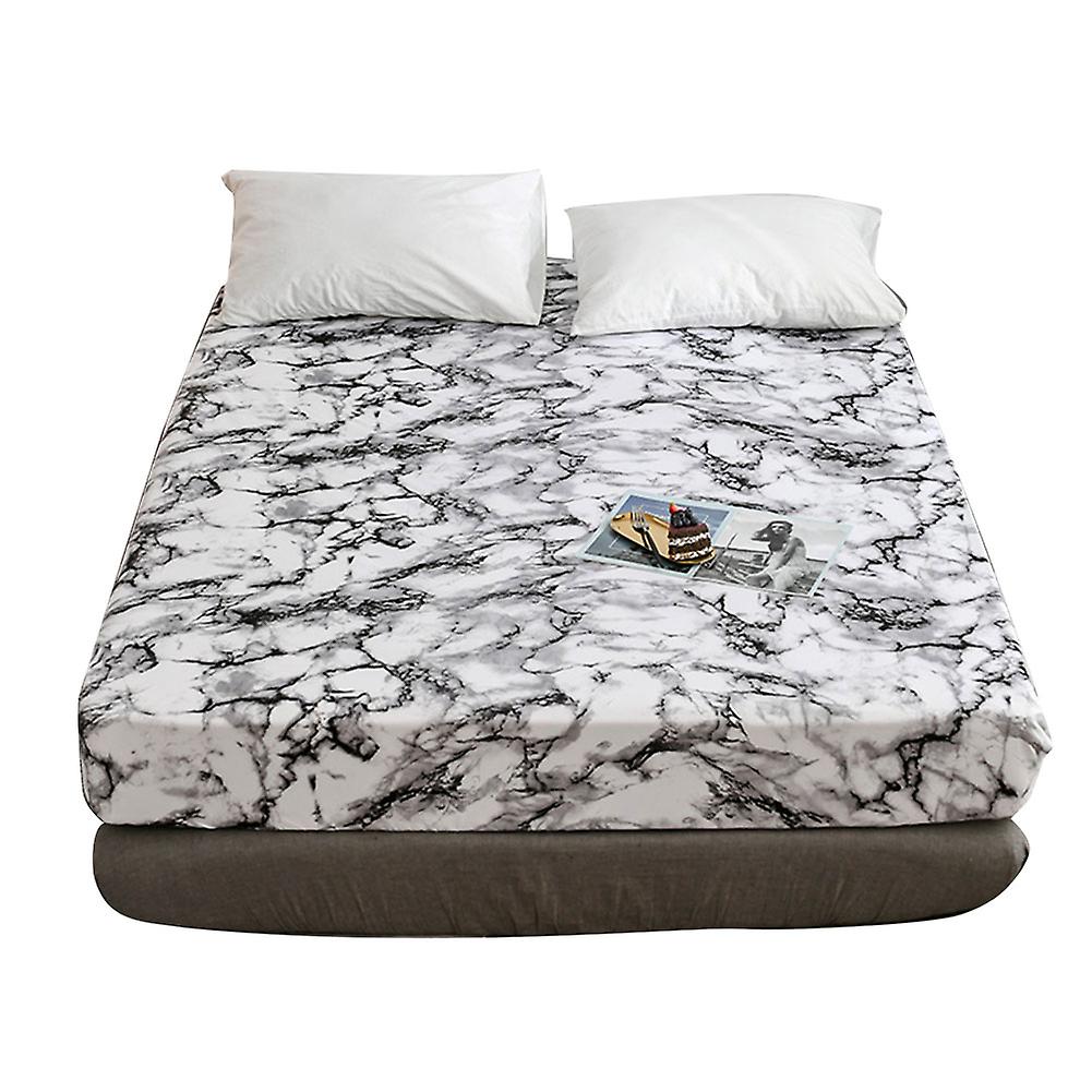 Marbled Polyester Fitted Sheet Dust Proof Mattress Cover for Bedroom Use US-K Size (White)