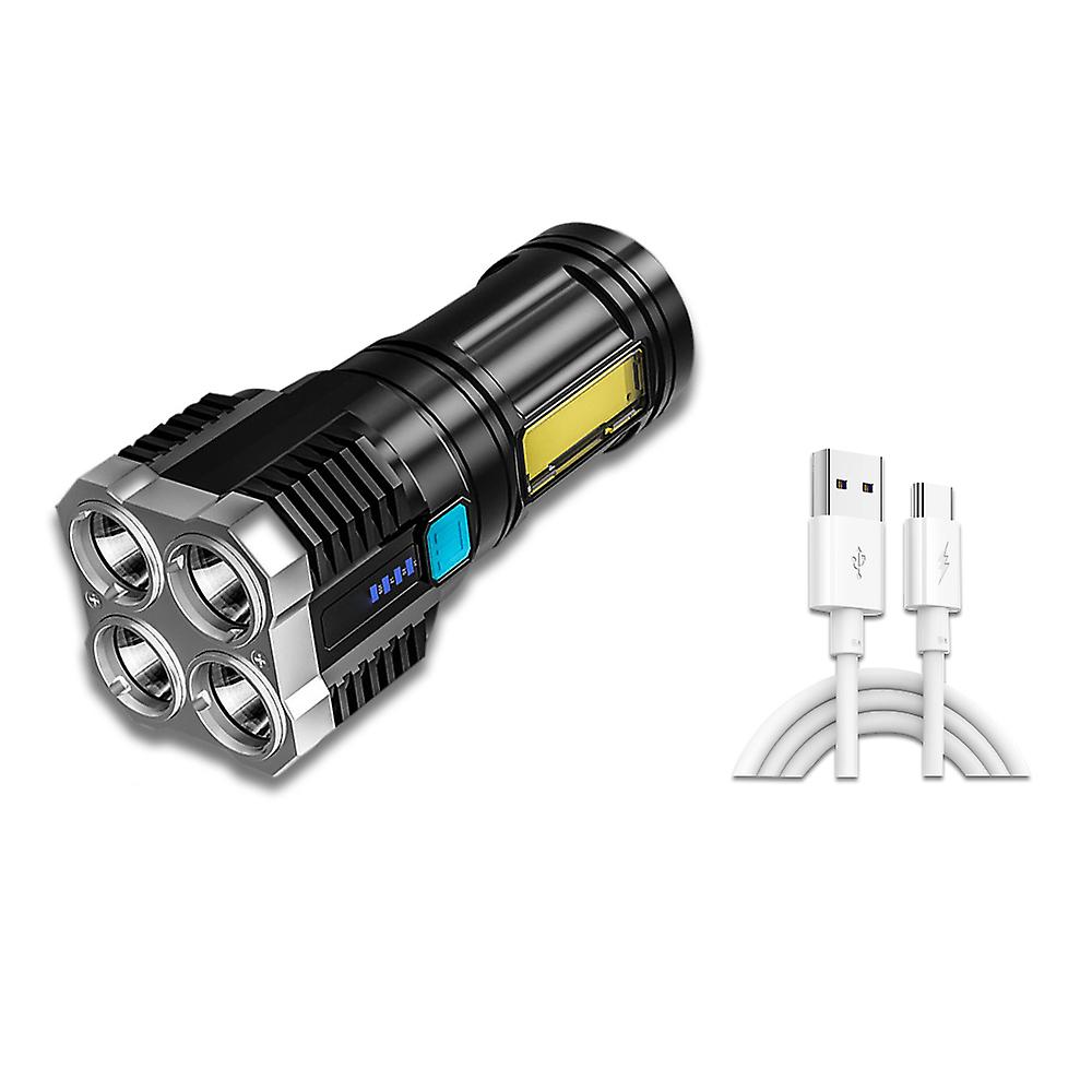 Super Bright Led Flashlight With 4 Lamp Beads + Cob Side Light Rechargeable Torch Portable Hand Lantern 4 Lighting Modes