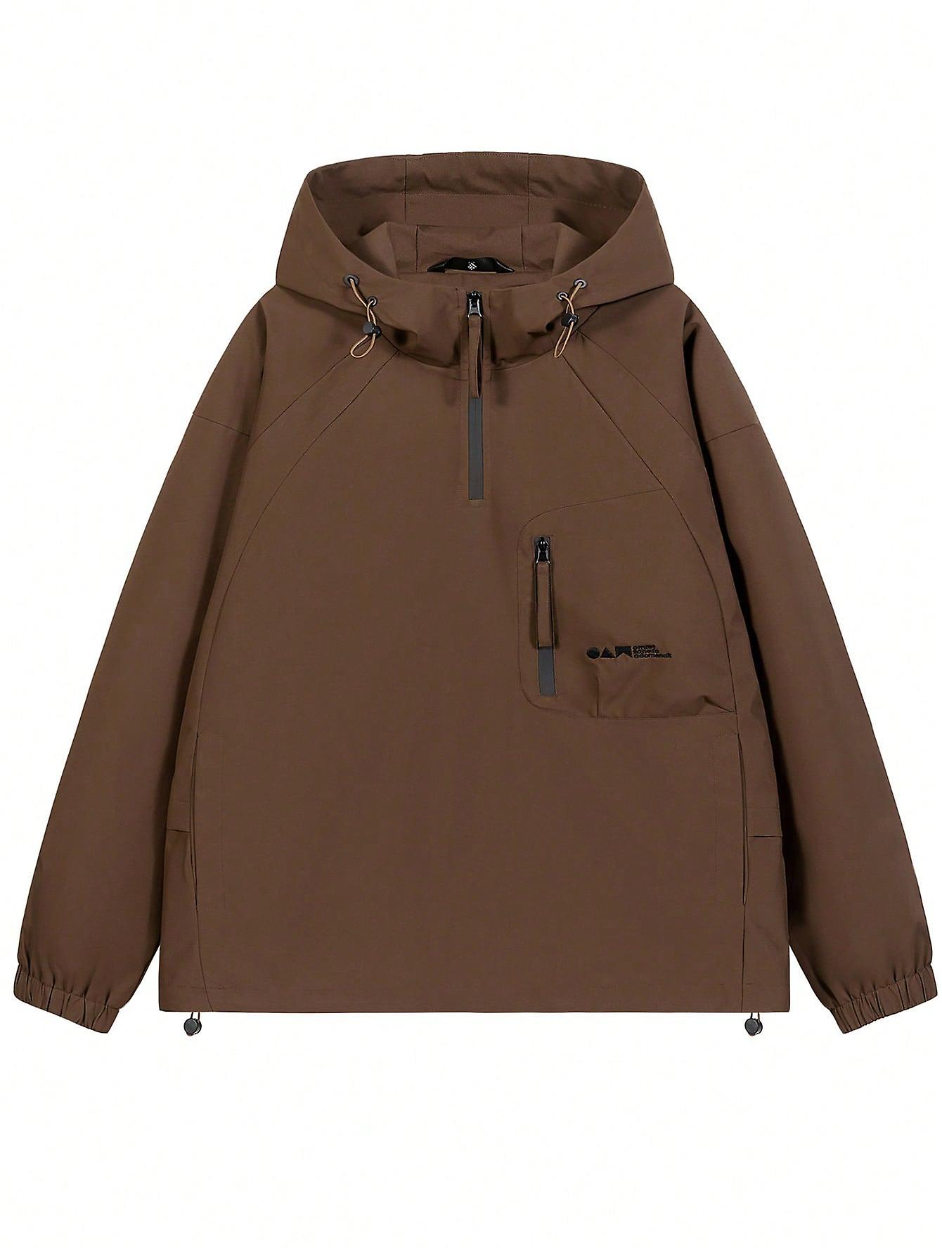 Men Letter Graphic Raglan Sleeve Drawstring Hooded Jacket