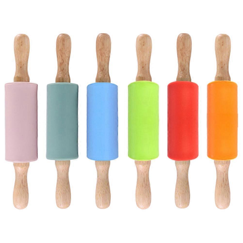 6pcs Small Rolling Pin Non-Stick Silicone Rolling Pin with Wooden Handles for Baking