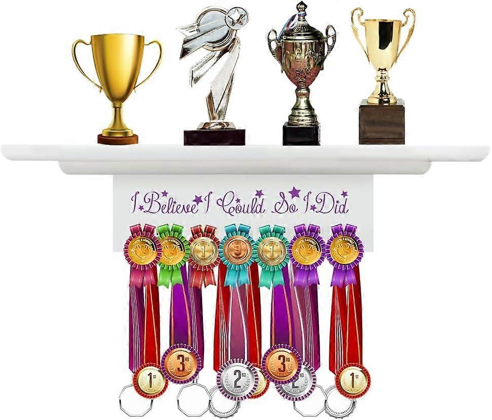 Trophy and Medal Display Shelf Wooden Trophy Shelf Board Display Hooks for Medals Wall Mount Medal Holder Display Rack Hanger Gymnastics Running Race