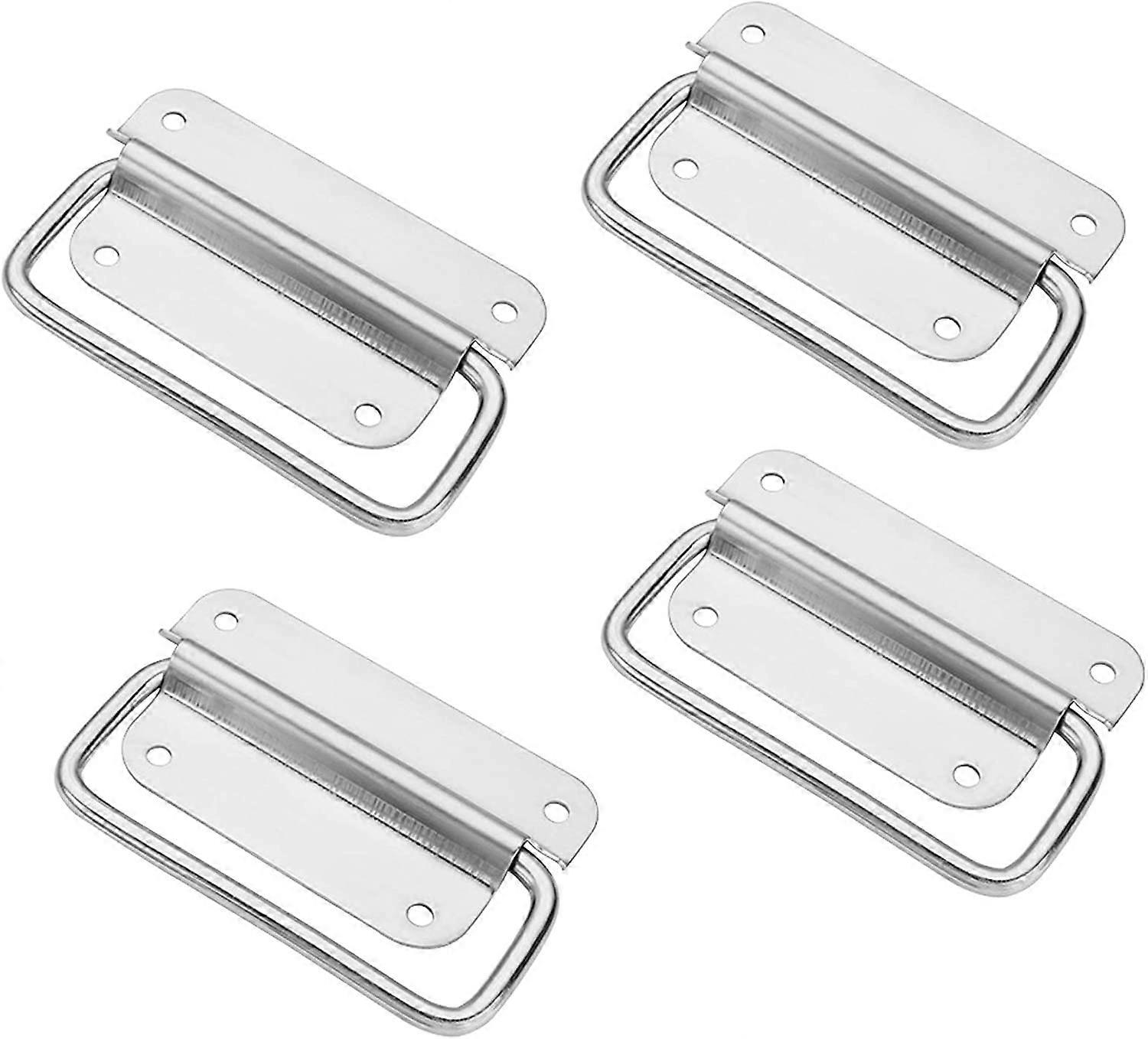 Folding Handles Stainless Steel Pull, Crate Handle Folding Crate Handles Toolbox Handle, Metal Door Puller Handle,For Toolbox,Cabinet Door,Hatch(4 Pie