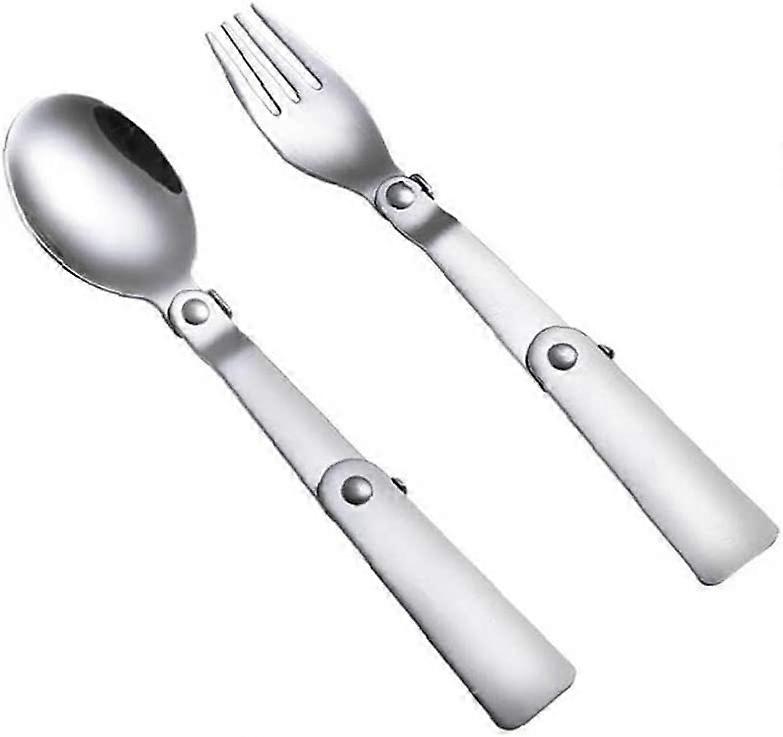 2pcs Portable Multi-functional Folding Tableware Set Stainless Steel Spoon and Fork for Camping