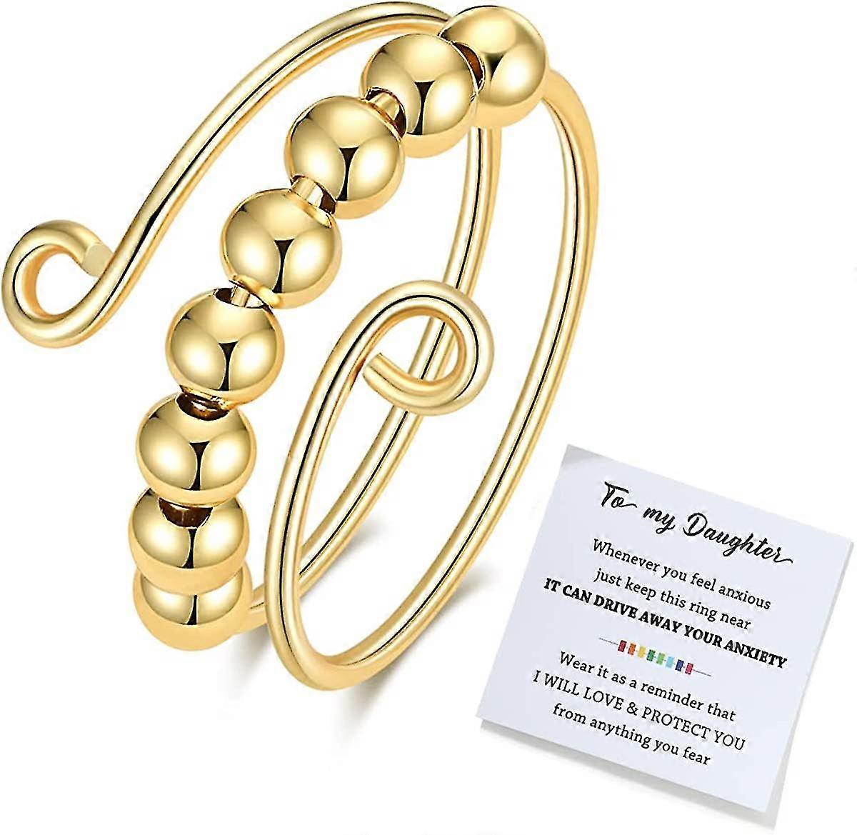 To My Daughter Fidget Ring For Anxiety, Fidget Rings For Anxiety For Women, Adjustable Stacking Anxiety Relief Rainbow Fidget Ring Jewelry Gifts