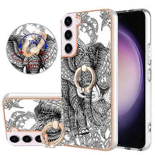 For Samsung Galaxy S22 5G Electroplating Dual-side IMD Mobile Phone Case with Ring Holder