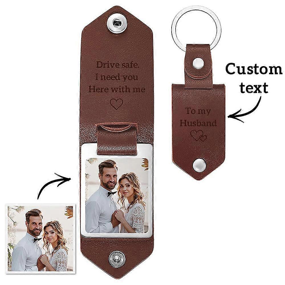 Personalized Photo/Text Leather Keychain for Men/Boyfriend/Dad/Husband Father's Day Custom Key Chain,2024 Ping