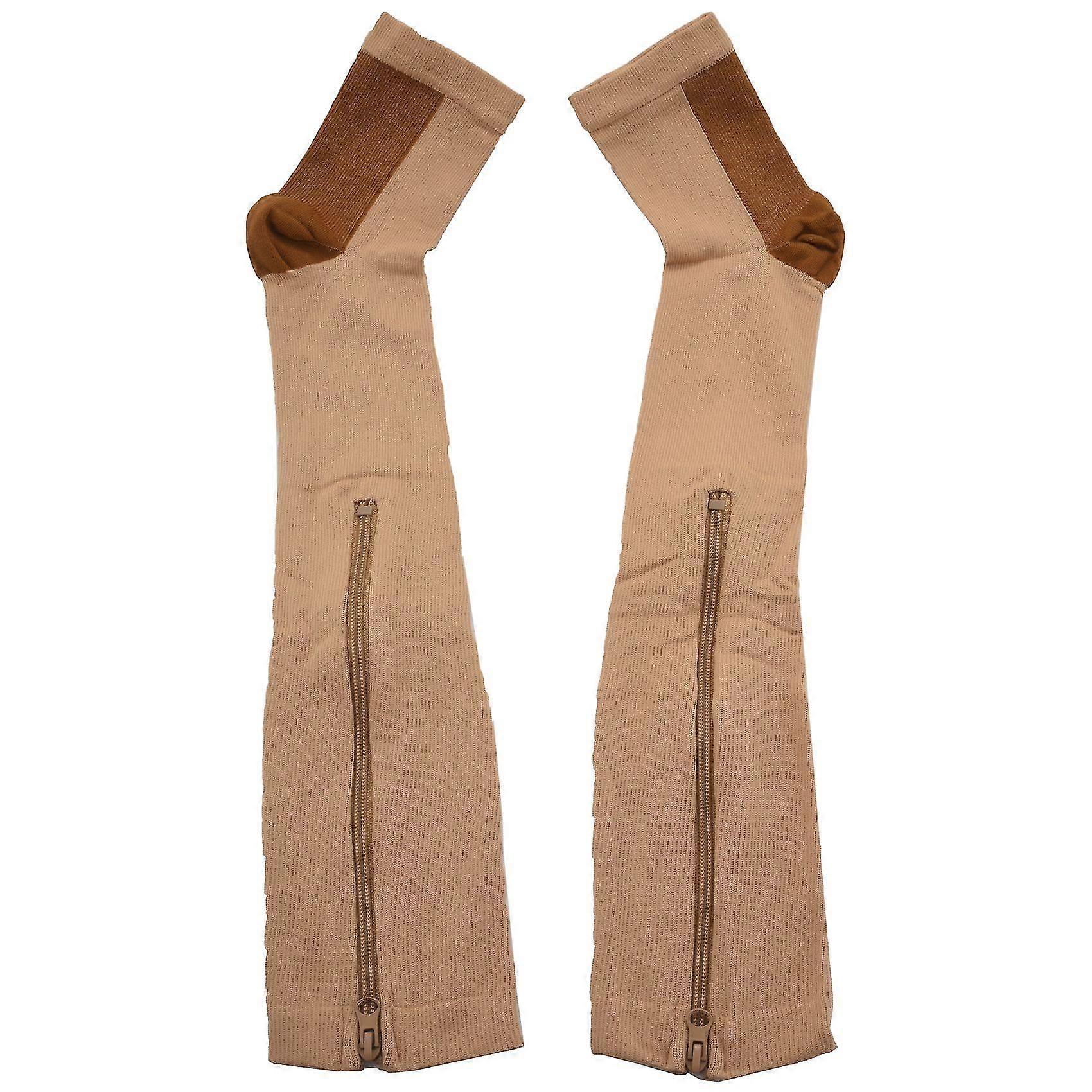 Compression Stockings Nylon Zipper Compression Sock Leg Knee Support Open Toe Preventing Varicose V