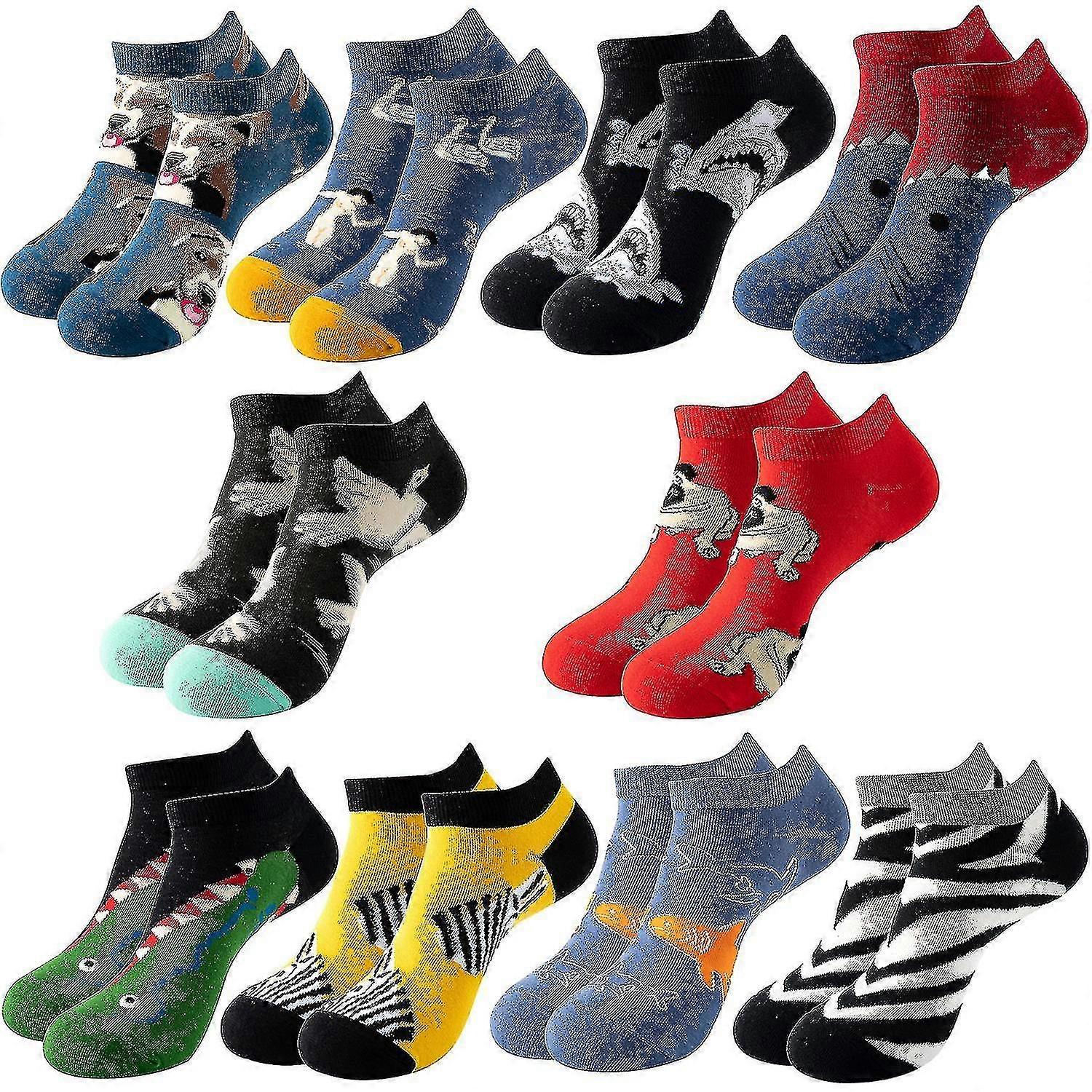 10 أزواج الجوارب النسائية 100 ٪ القطن مرونة الحيوان الفاكهة الغذاء طباعة لطيف مضحك منخفضة / عالية قطع الجوارب الهدايا للسيدات الكبار والفتيات في سن المراهقة