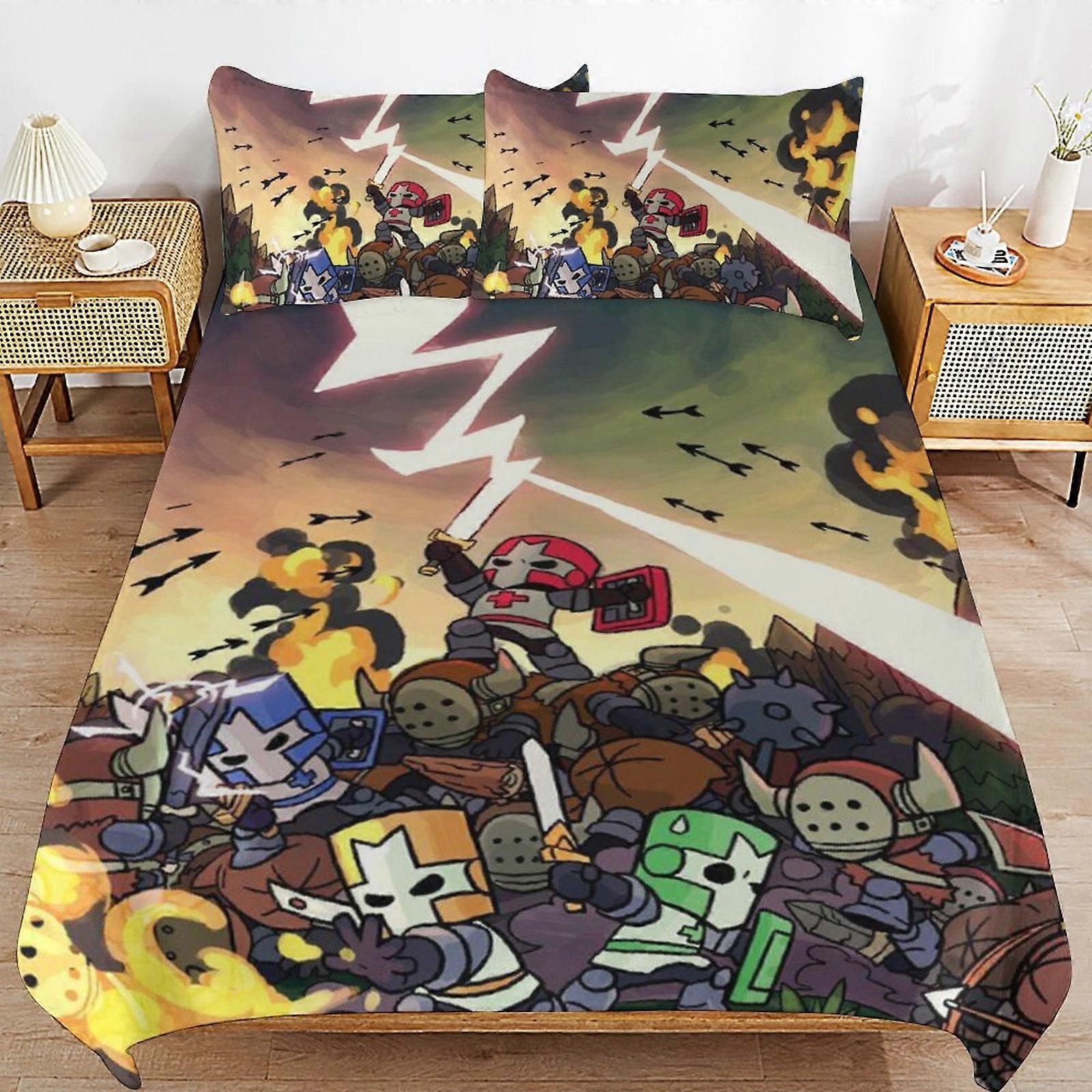 a1334 Castle Crashers Conjunto de Capa de Edredom, Conjunto de Cama de 3 Peças 86x70" Conjunto de Capa de Edredom Decorativa com Impressão Dupla Face (1 Capa de Edredom + 2 Fronhas