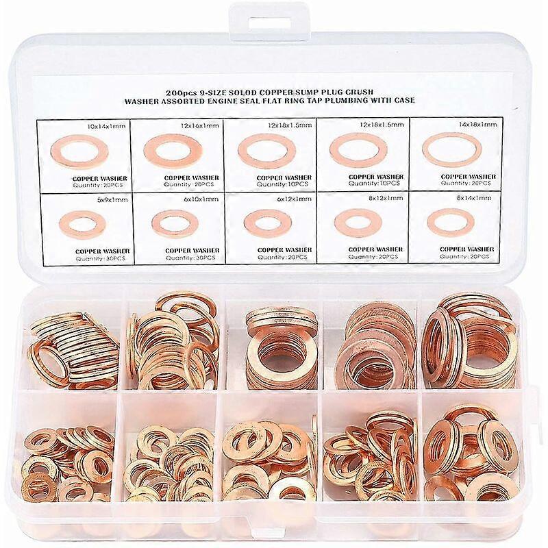 Copper Metal Washers, Sealing Ring Gaskets, Flat Washers, O-Ring with Box f