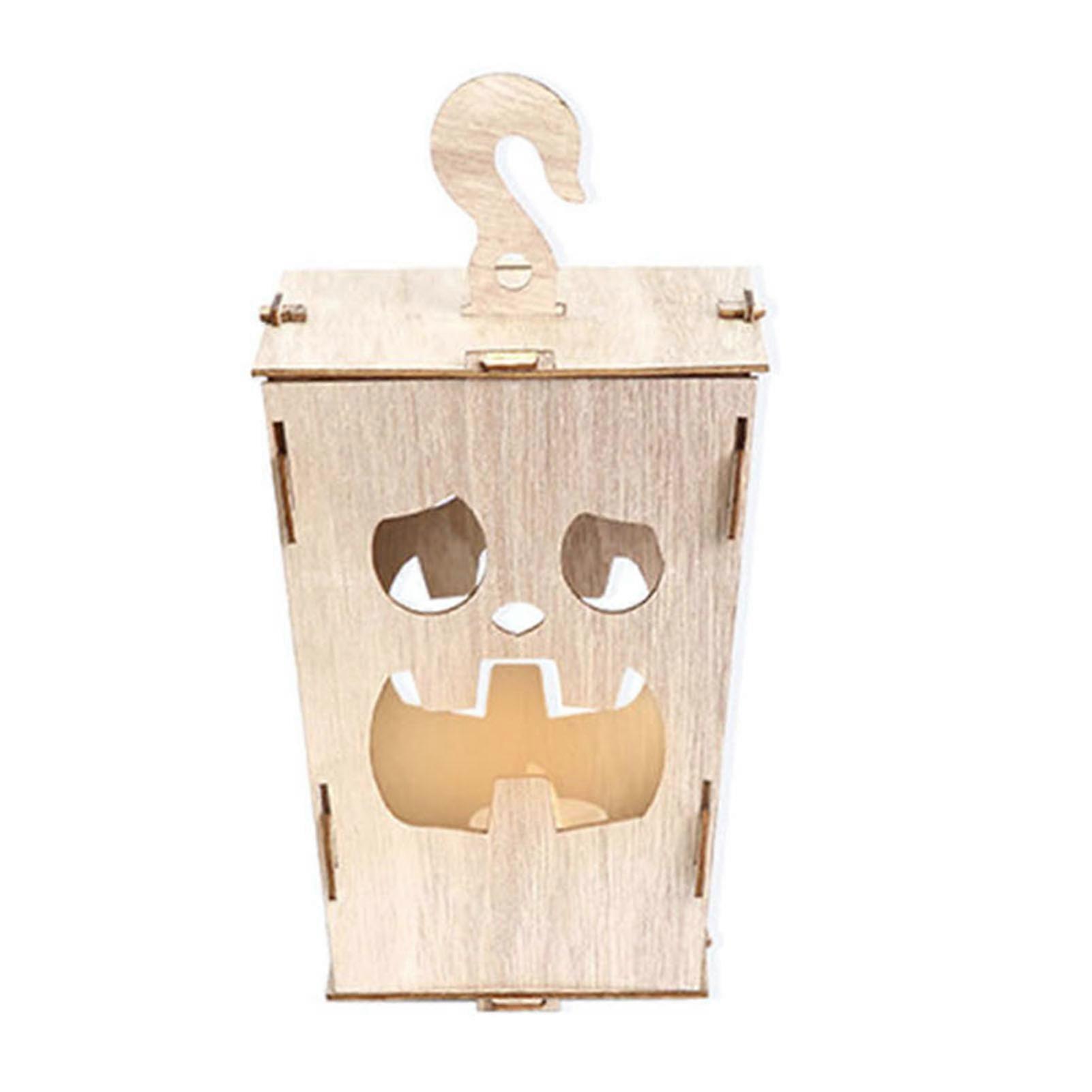 Halloween Wooden Lanterns LED Lights Battery Powered Hanging Lamp for Party Decorations Handmade Indoor Outdoor Lanterns with Playful Holiday Element